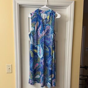 Dear Scarlett Blue and Pink Patterned Sleeveless Midi Dress